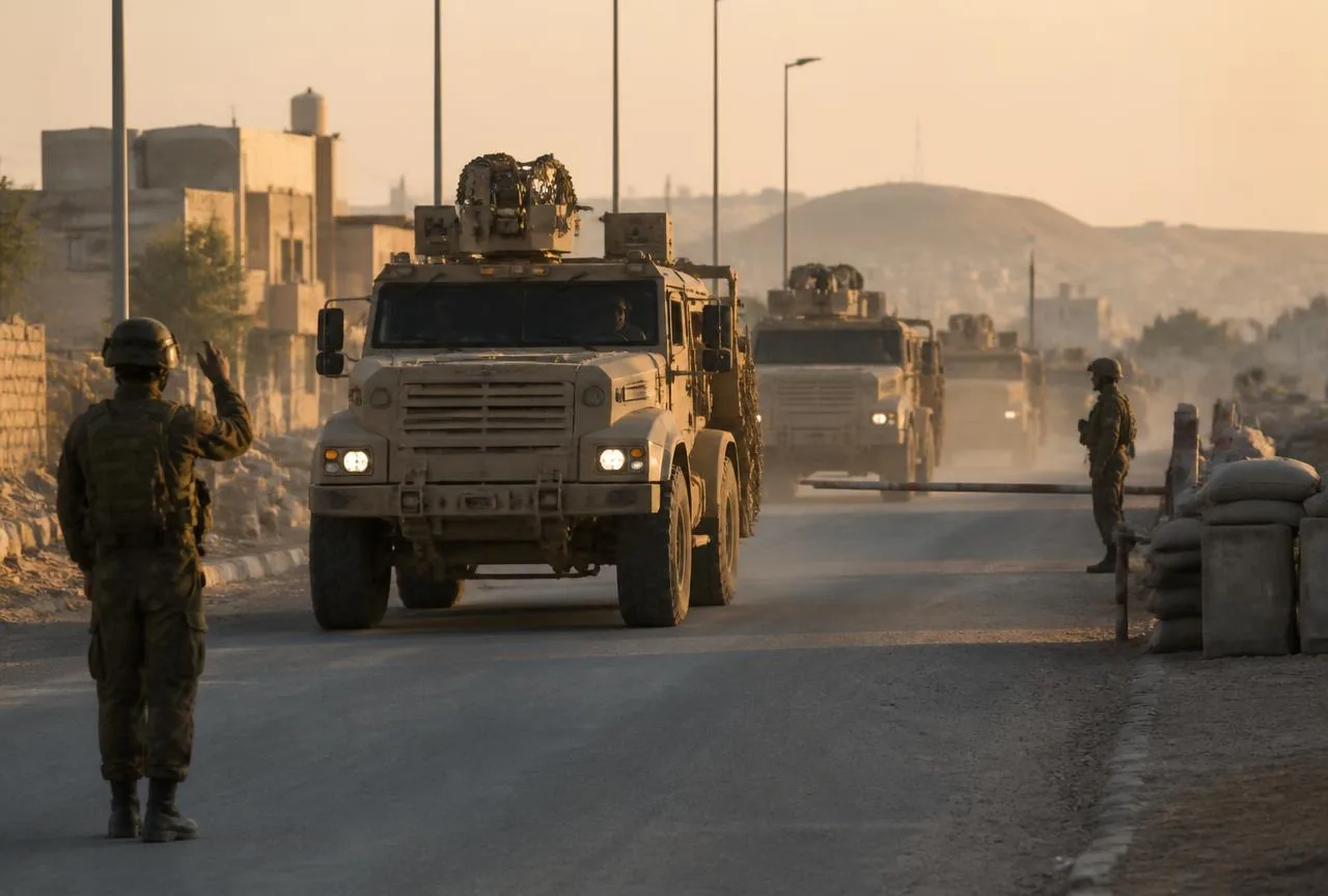 Militaerkonvoi an einem Checkpoint als realitaetsnahes Trainingsszenario